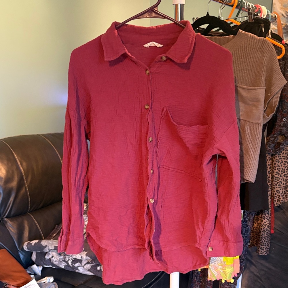Deep Red Textured Shirt